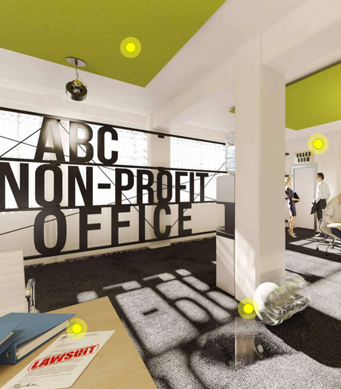 Clickable Coverage - Non Profit Scene of a Non Profit Office with Workers Discussing in the Conference Area