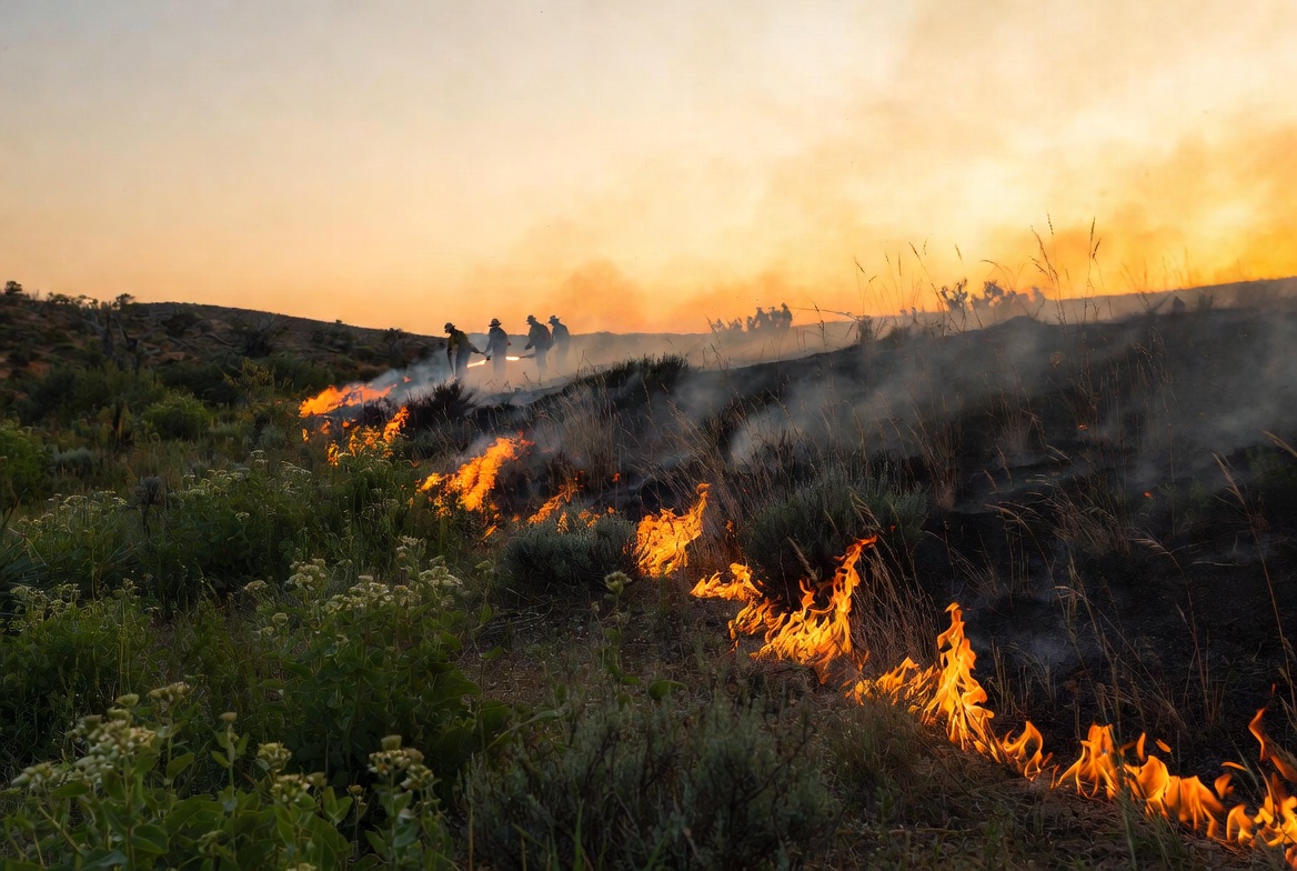 Certified burners conducting a safe prescribed fire on conservation land protected by Conservation United insurance