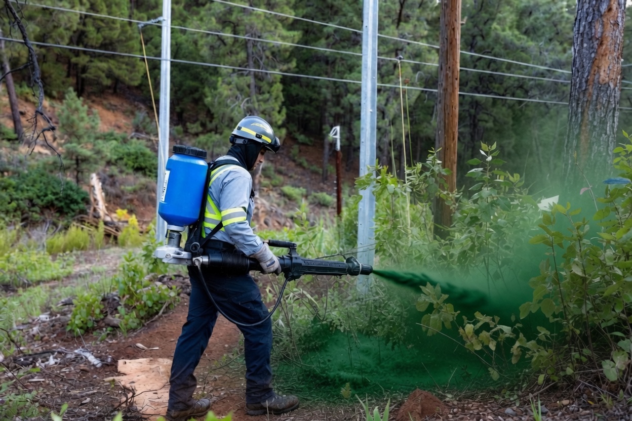Komodo fire retardant applicator and home hardening contractor team applying retardant and installing fire-resistant features to protect a home in a wildfire-prone area