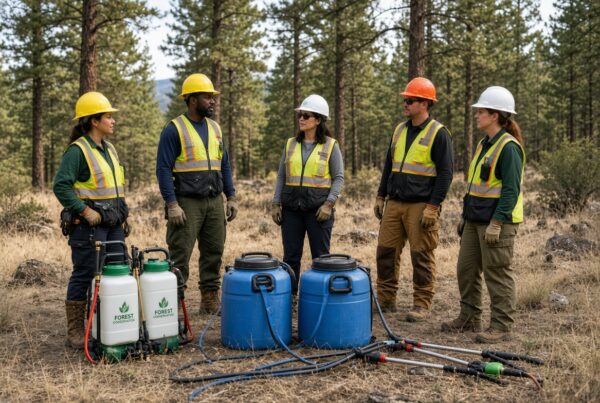 Conservation team and equipment ready for wildfire mitigation and retardant application work